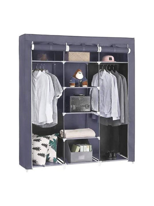 Fabric Wardrobe with Shelves in Gray Color 130x45x175cm
