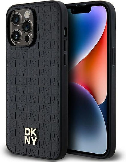 Dkny Pu Leder Wiederholungsmuster Stapel Logo Magsafe Hülle Iphone 14 Pro Schwarz