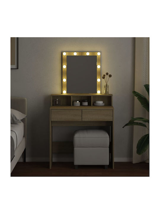 Wooden Makeup Dressing Table Sonoma Oak with Mirror 80x41x144.5cm