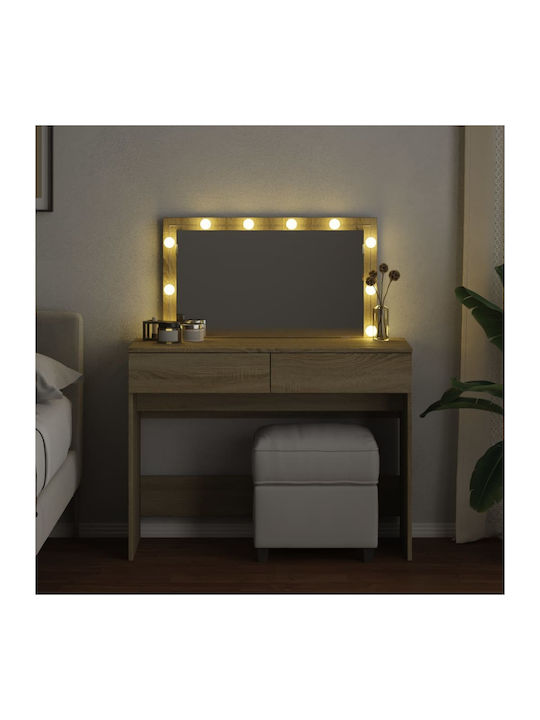 Wooden Makeup Dressing Table Sonoma Oak with Mirror 100x40x120cm