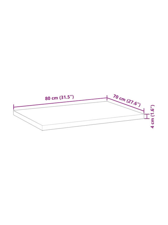 vidaXL Rectangular Office Desk Surface made of Solid Wood Acacia 80x70x4cm 4008794 1pcs