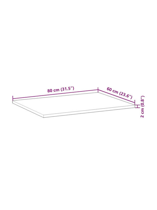 vidaXL Rectangular Office Desk Surface made of Solid Wood Acacia 80x60x2cm 4008824 1pcs