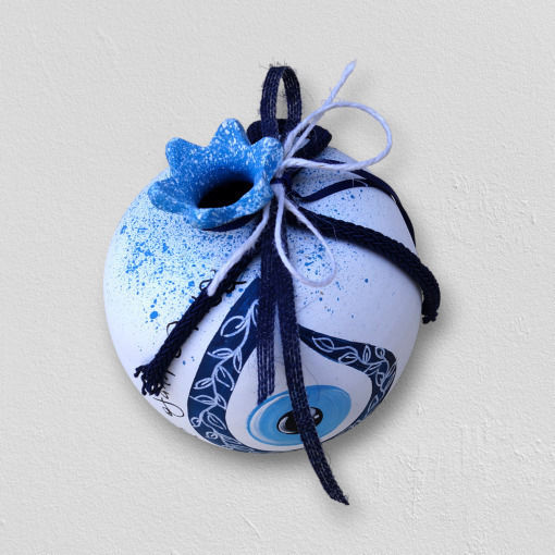 Artifact Handmade Tabletop Lucky Charm Pomegranate Light Blue Ceramic 12x12cm 1pcs