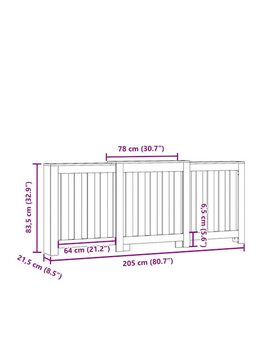 vidaXL Капак за Калорифер от ПДЧ Бял 205x21.5x83.5см