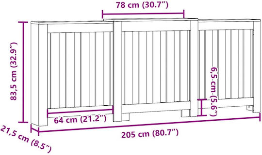 vidaXL Heizkörperabdeckung aus Spanplatte Weiß 205x21.5x83.5cm