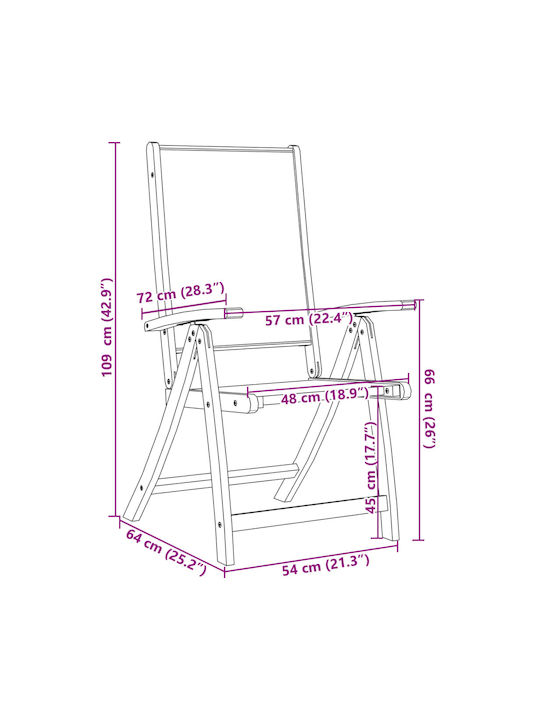 Scaun de exterior Lemn Acacia cu pernă 2buc 57x72x109cm