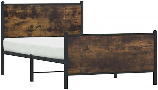 Half Double Wooden Bed Smoked Oak with Slats for Mattress 107x203cm