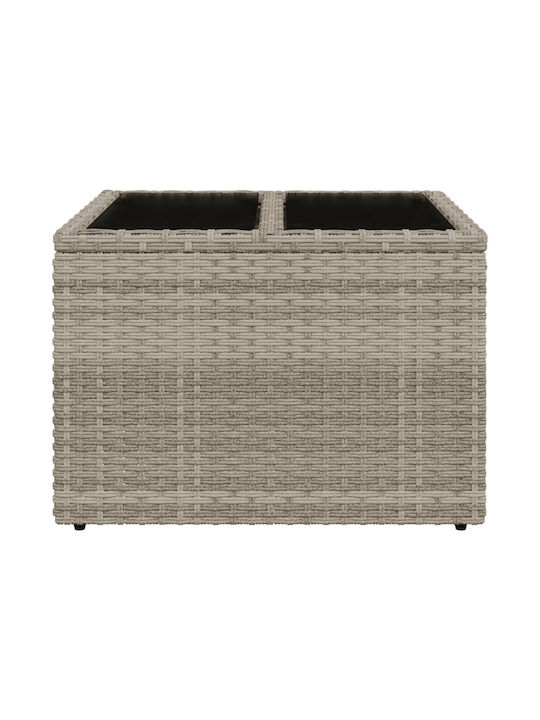Sitting Room Outdoor Free Standing Table with Glass Surface and Rattan Frame Natural 55x55x37cm