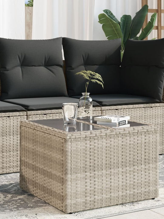 Sitting Room Outdoor Free Standing Table with Glass Surface and Rattan Frame Natural 55x55x37cm