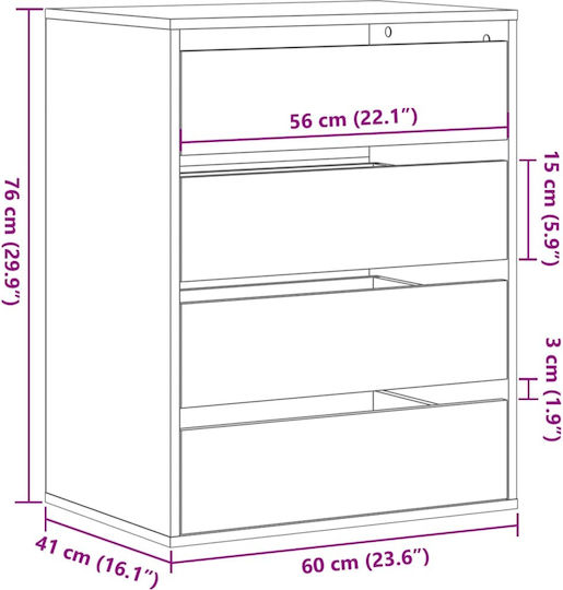 Wooden Chest of Drawers with 4 Drawers Sonoma 60x41x76cm
