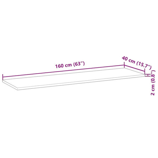 vidaXL Waschtisch ohne Waschbecken L160xB40xH2cm Raw
