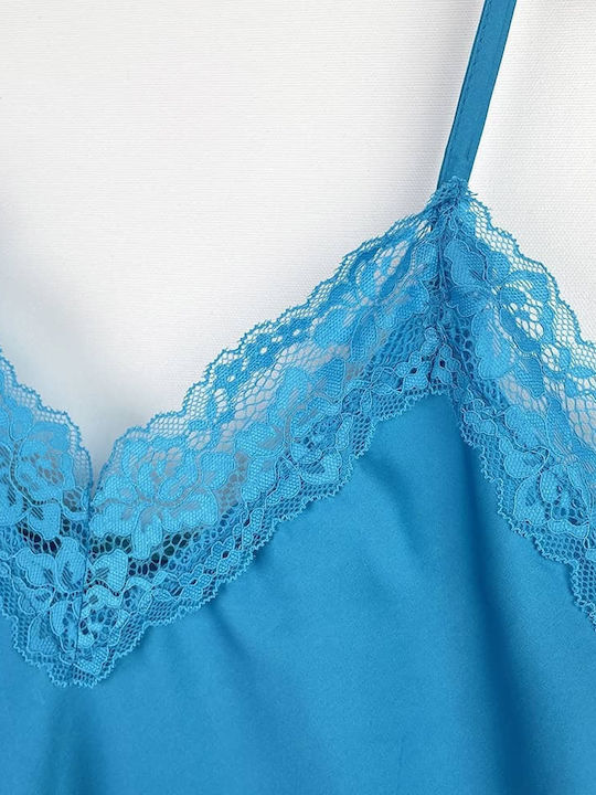 Women's Satin Short Nightgown Adjustable Straps Slim Fit Turquoise