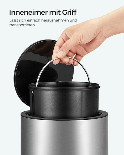 Songmics Metallisch Badezimmer Mülleimer Sanftes Schließen 3Es Silber