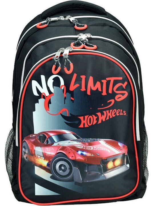 Gim Hot Wheels Retro School Backpack Elementary With Water Bottle Holder Black 27L 35 x 20 x 46cm