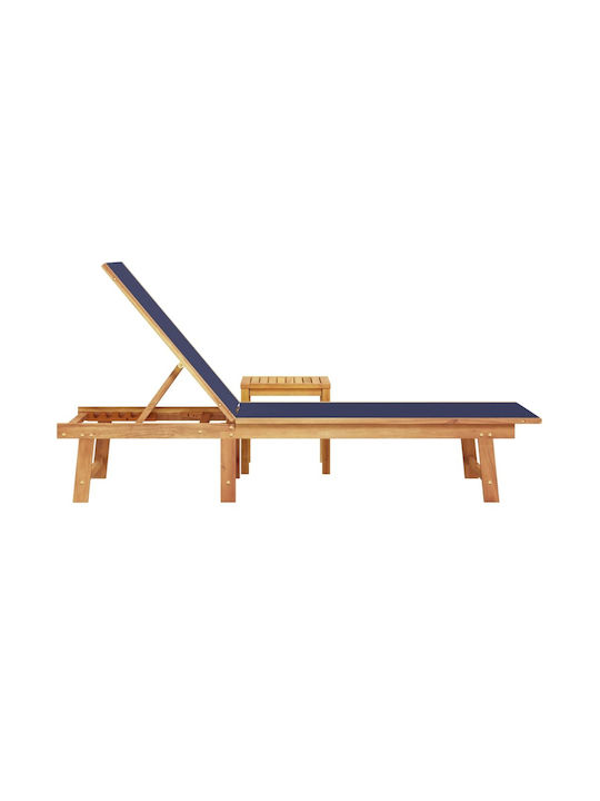 Liegestuhl Hölzernes mit Kissen Blau 170x66x33.5cm.