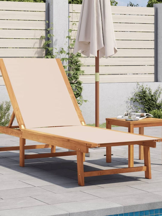 Deckchair Wooden with Cushion Beige 170x66x33.5cm.