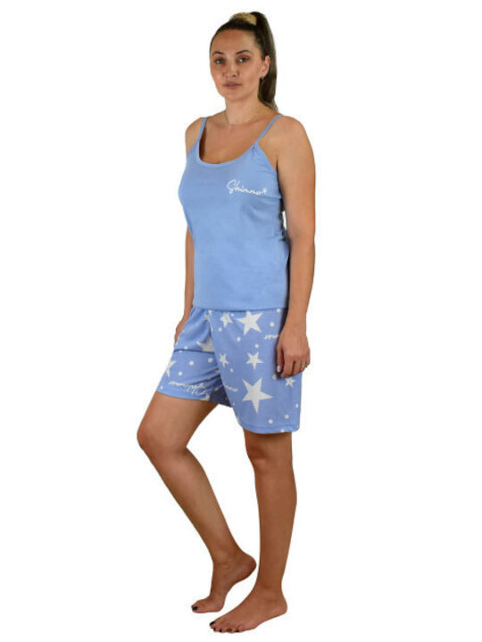 Mirano Homewear Sommer Damen Pyjama-Set Hellblau