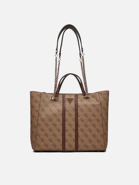 Guess Girlfriend Carryall Γυναικεία Τσάντα Ώμου Καφέ