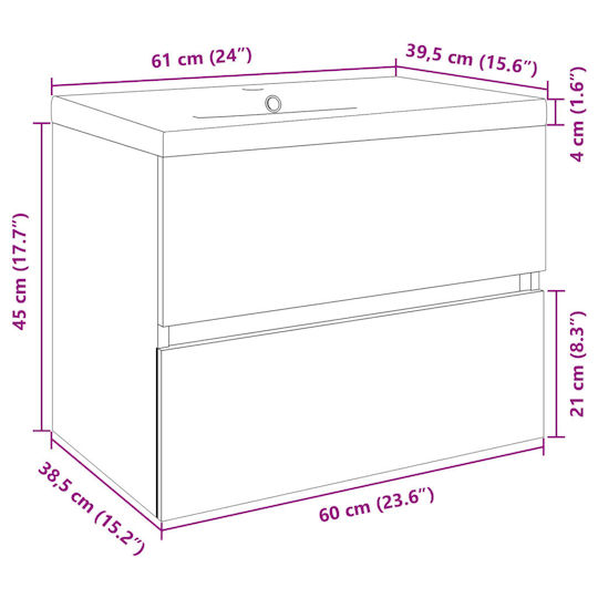 vidaXL Countertop with Sink L60xW45xH38.5cm Coffee