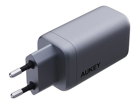 Aukey Charger Without Cable GaN with USB-A Port and 2 USB-C Ports 67W Power Delivery Gray (PA-B6U)