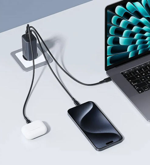 Aukey Charger Without Cable GaN with USB-A Port and 2 USB-C Ports 67W Power Delivery Gray (PA-B6U)
