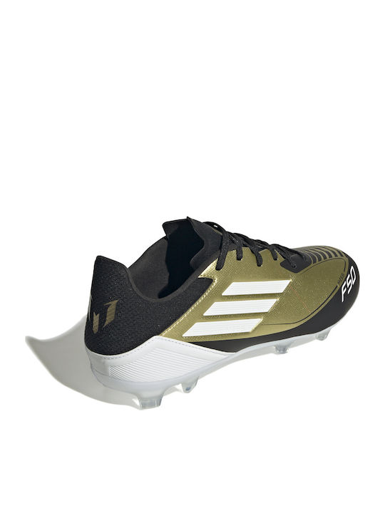 adidas F50 League Messi Football Shoes with Cleats Gold Metallic / Cloud White / Core Black