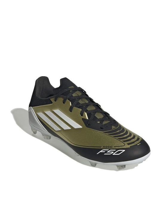 adidas F50 League Messi Football Shoes with Cleats Gold Metallic / Cloud White / Core Black