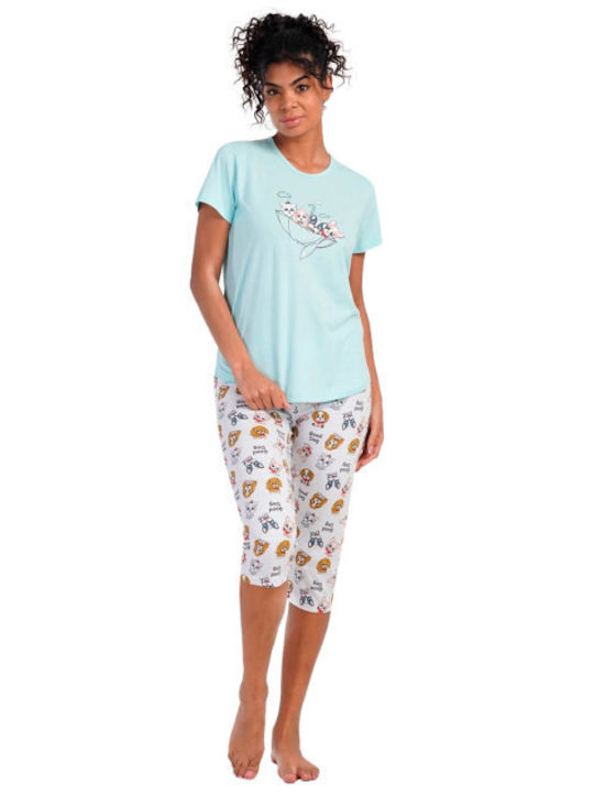 Vienetta Secret Sommer Damen Pyjama-Set Grün