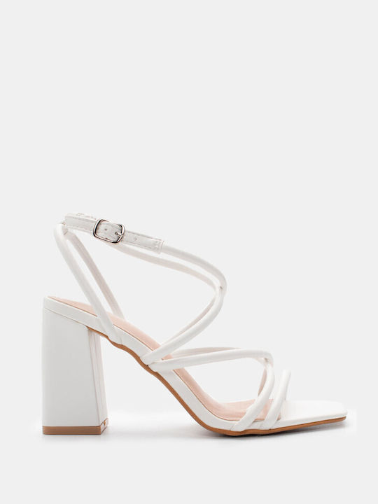 Luigi Synthetic Leather Women's Sandals White with High Heel