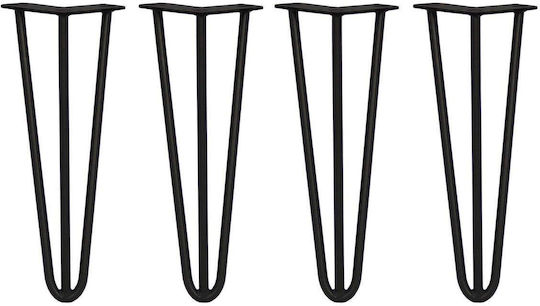 4 x 14 Inch Hairpin Furniture Legs 3 Prong 12mm Black