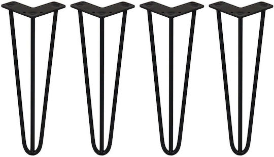 4 X Picioare de mobilier Hairpin de 14" cu 3 brațe, 10mm, negre