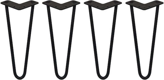 4 x 12 Inch Hairpin Furniture Legs with 2 Prongs and 12mm Black Color