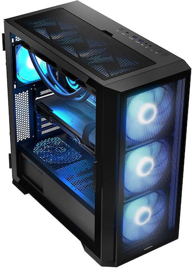 Modecom Horizon Flow Геймърско Midi Tower Компютърна Кутия със Страничен Прозорец и RGB Осветление Черна