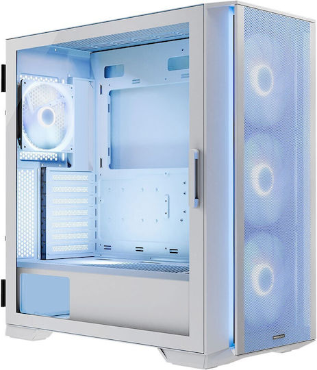 Modecom Horizon Flow Gaming Middle Tower Carcasă PC cu Deschidere Laterală și Sistem Iluminare RGB Albă