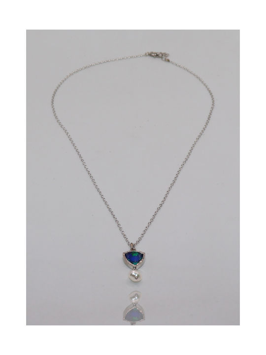 Women's Silver Necklace Chain with Semi-Precious Stone Azurite
