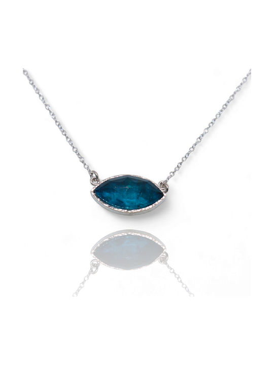 Women's Handmade Silver 925 Oval Shape Necklace with Semi-Precious Blue Apatite Stone