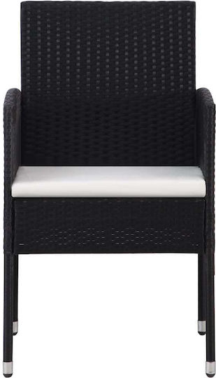 Outdoor-Stuhl Rattan Black Velvet-Black Metal mit Kissen 2Stück 52x56x88εκ.