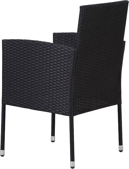 Outdoor-Stuhl Rattan Black Velvet-Black Metal mit Kissen 2Stück 52x56x88εκ.