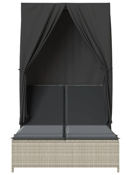 Ξαπλώστρα Διπλή Rattan με Μαξιλάρι & Σκίαστρο Γκρι 100x197εκ.