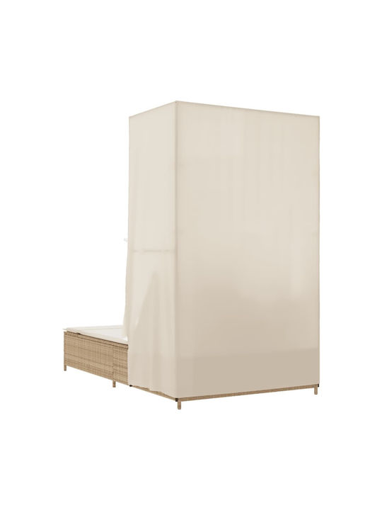 Ξαπλώστρα Διπλή Rattan με Μαξιλάρι Μπεζ 100x197εκ.