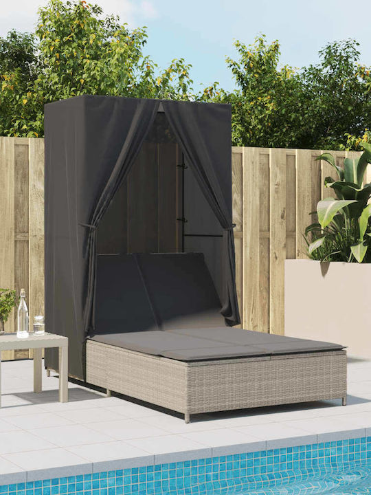 Ξαπλώστρα Διπλή Rattan με Μαξιλάρι & Σκίαστρο Γκρι 100x197εκ.
