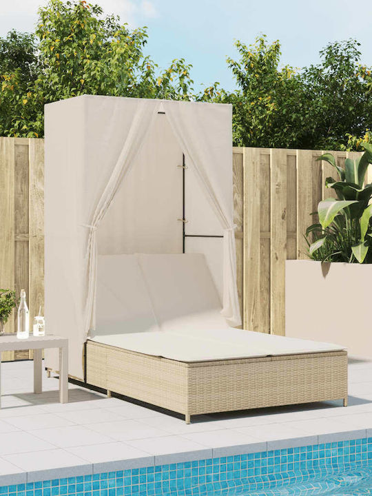 Ξαπλώστρα Διπλή Rattan με Μαξιλάρι Μπεζ 100x197εκ.