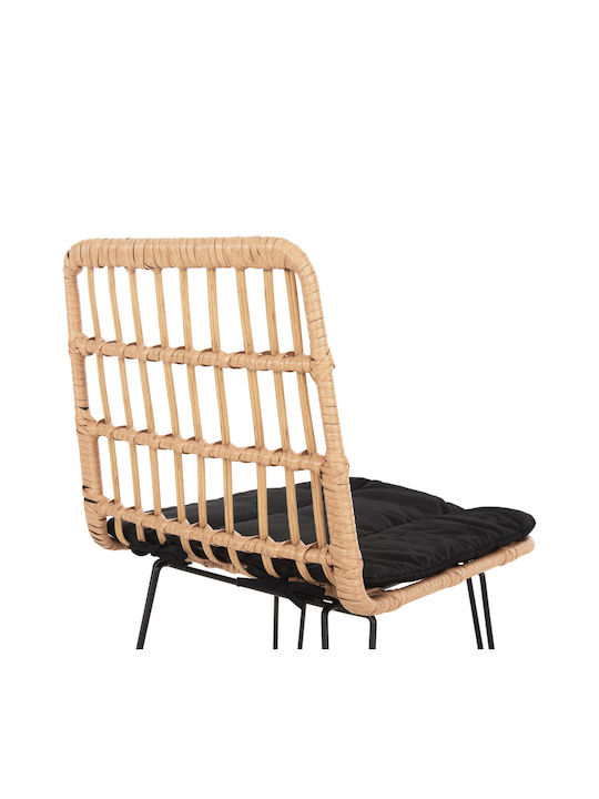 Gartenhocker Bar Außenbereich Rattan Allegra mit Kissen Schwarz-Beige 50x55x103cm