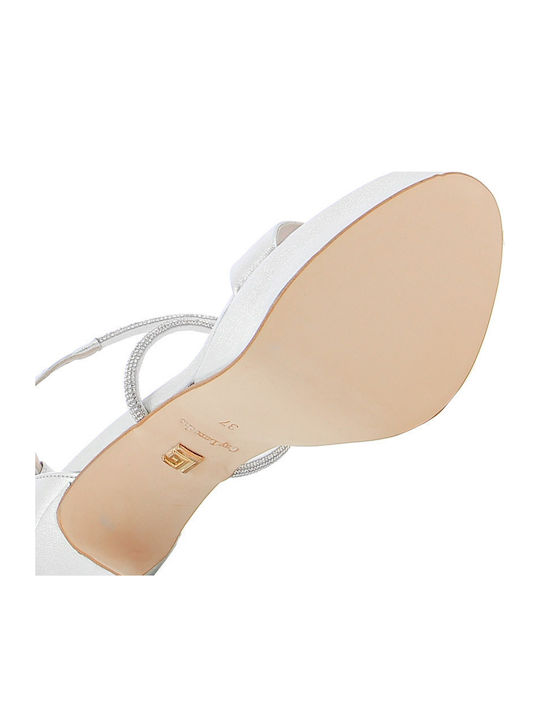 Leder Sandalen mit Strass White Perl
