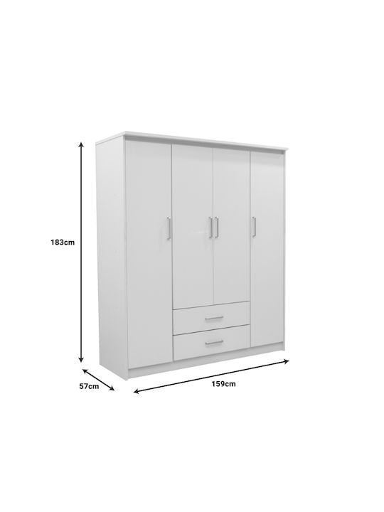 Four Door Wardrobe Sliding Olympus 159x57x183cm