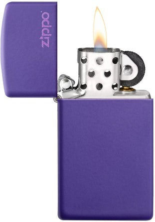 Zippo Slim Matte Logo Αντιανεμικός Αναπτήρας Φλόγας σε Μωβ χρώμα