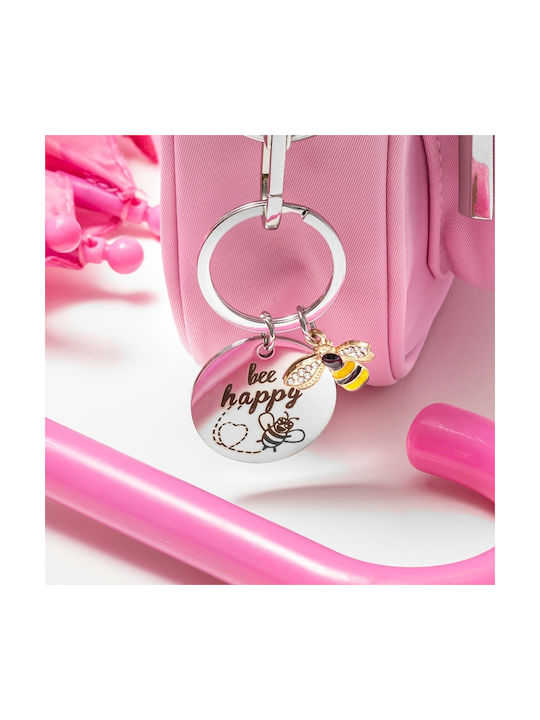 Metal Keychain Bee Happy Metal 6x3