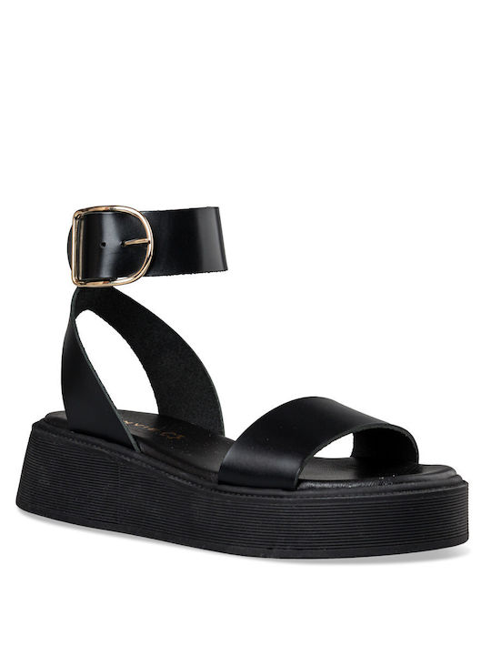 Envie Shoes Leder Damen Flache Sandalen Flatforms in Schwarz Farbe