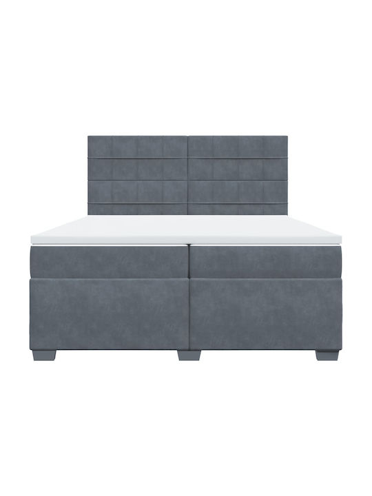 King Size Bed Upholstered with Dark Grey Velvet with Slats & Mattress 200x200cm