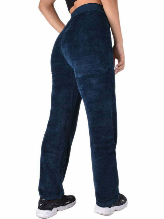 High Waist Sweatpants Wide Velvet Blue
